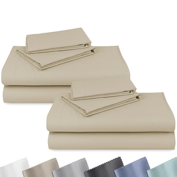 California Design Den Pack of 2 Queen Sheet Set - 100% Cotton Sateen Sheets, Soft & Breathable - Beige (Warm Taupe)