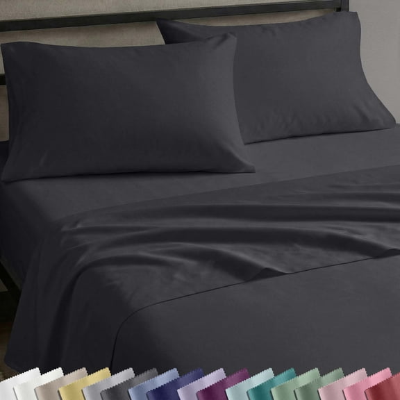 California Design Den, 100% Cotton, 4-Piece Full Sheet Set, Dark Grey (Black Tone)
