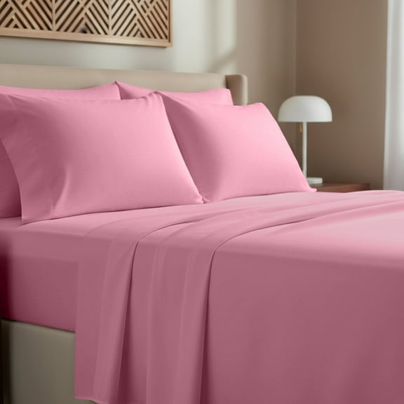 California Design Den 100% Cotton 4-Piece King Size Sheet Set, Doll Pink