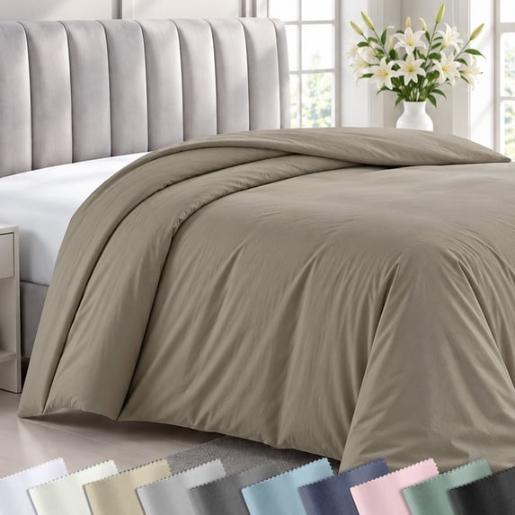 California Design Den 100% Cotton Duvet Cover Queen Size Only - 400 Thread Count, Soft Sateen, Button Closures & Corner Ties - Taupe
