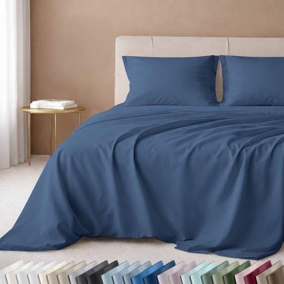 California Design Den 100% Cotton Full Size Sheets Set - 600 Thread Count, Adult 4 Piece Sateen Bed Set - Royal Navy Blue