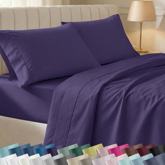 California Design Den 400 Thread Count 100% Cotton Sateen King Sheet Set - Purple