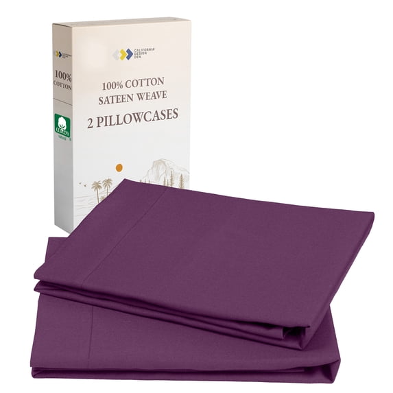 California Design Den - 100% Cotton King Size Pillow Cases Set of 2, Soft Sateen Weave, Fits King Pillows - Purple