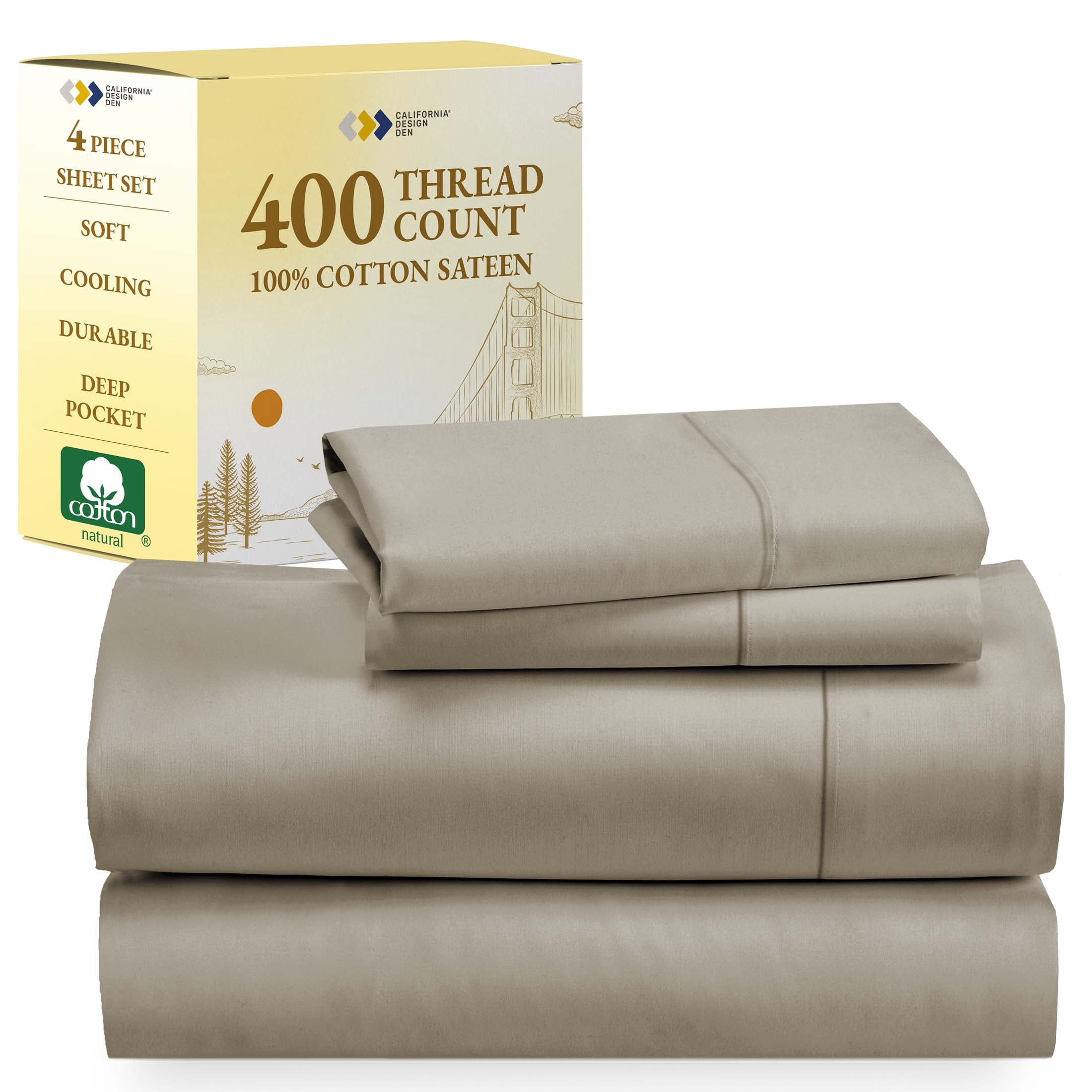 Taupe Queen 400 Thread Count Cotton Sateen Sheet Set