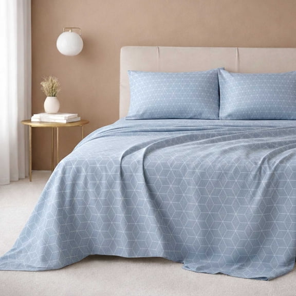 California Design Den 100% Cotton Sheets Set King - 600 Thread Count Sateen, Adult 4 Piece Bed Sheet Set - Urban Geometric