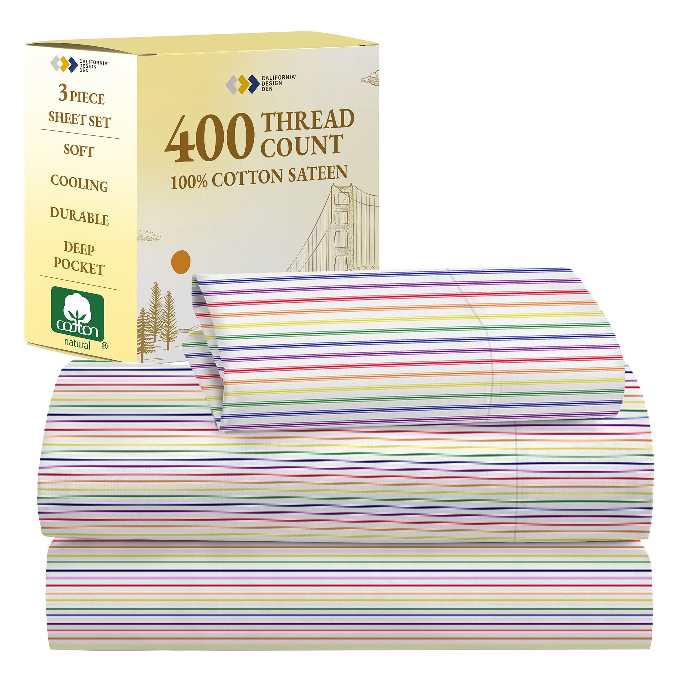 California King Rainbow Stripe Cotton Microfiber Sheet Set