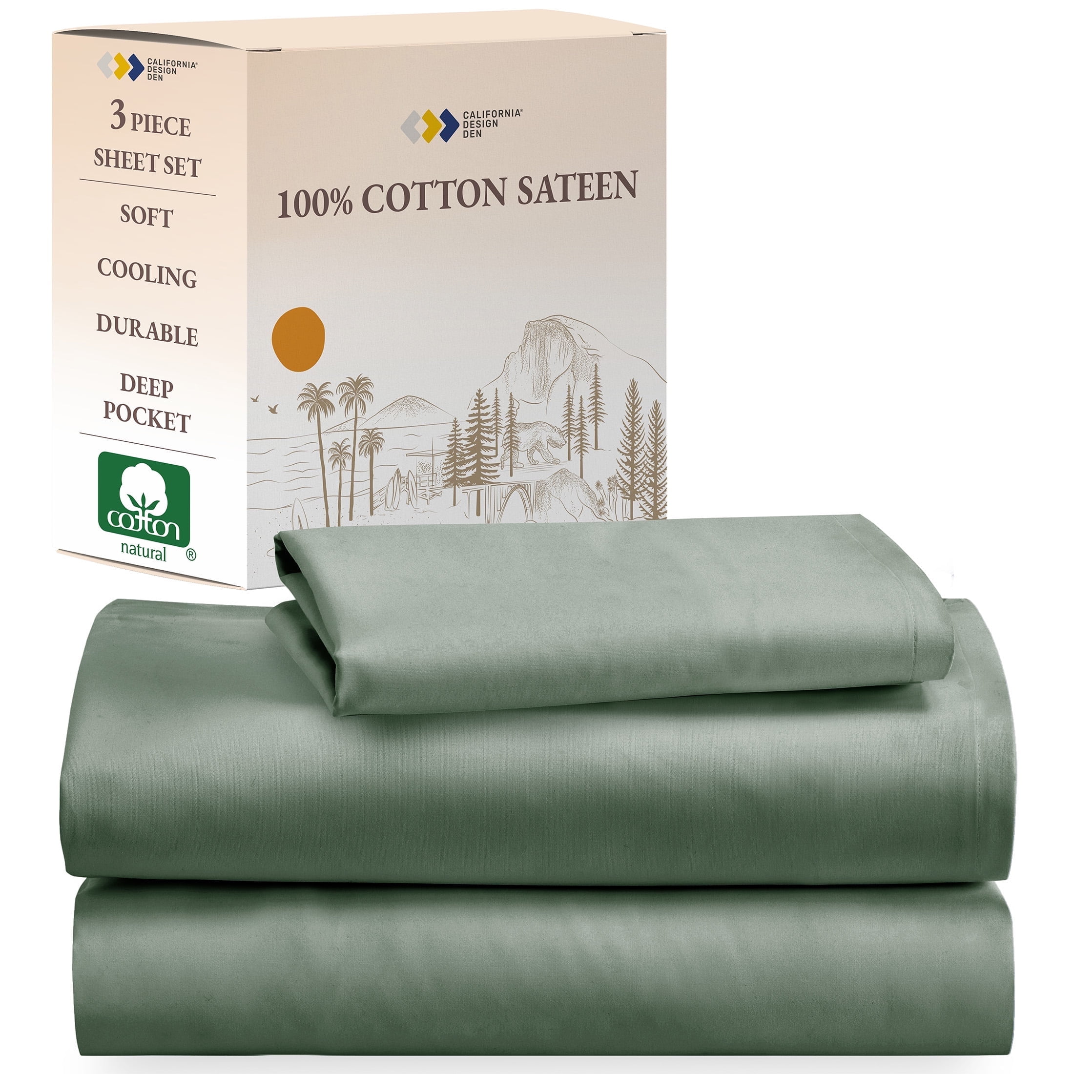 Sage Green Twin XL Cotton Sateen Sheet Set