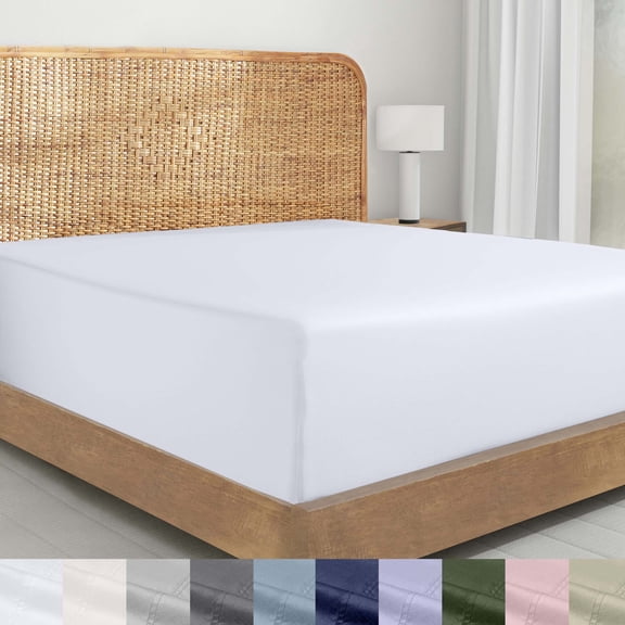 California Design Den 100% Organic Cotton Percale Cal King Fitted Sheet Only, Soft, Crisp, Deep Pocket, Snug-Fit with Special Elastic, Side Indicators - Bright White
