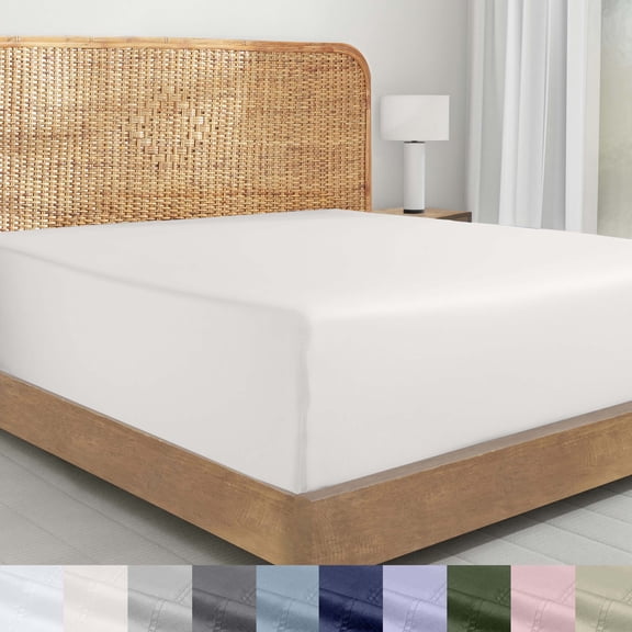 California Design Den 100% Organic Cotton Percale Queen Fitted Sheet Only, Soft, Crisp, Deep Pocket, Snug-Fit with Gripper Elastic, Side Indicators - True Ivory