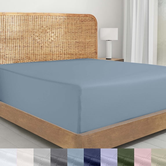 California Design Den 100% Organic Cotton Percale Twin XL Fitted Sheet Only, Soft, Crisp, Deep Pocket, Snug-Fit with Special Elastic, Side Indicators - Blue Hydrangea