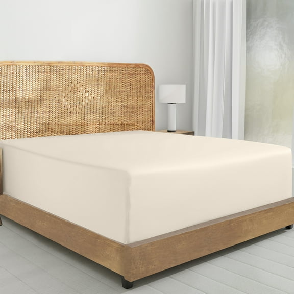 California Design Den 100% Organic Cotton Percale Xl Twin Fitted Sheet Only, Soft, Crisp, Deep Pocket, Snug-Fit with Special Elastic, Side Indicators - Ivory (Cream Tone)