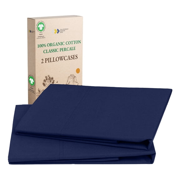 California Design Den 100% Organic Cotton Pillow Cases Set of 2, Pillow Cases Standard Size, Soft Percale Weave Cotton Pillowcases, Navy