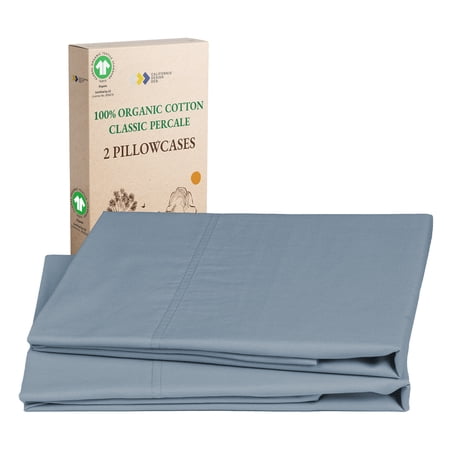 California Design Den 100% Organic Cotton Pillow Cases Set of 2, Queen Pillow Cases, Soft Percale Weave Cotton Pillowcases, Blue Hydrangea