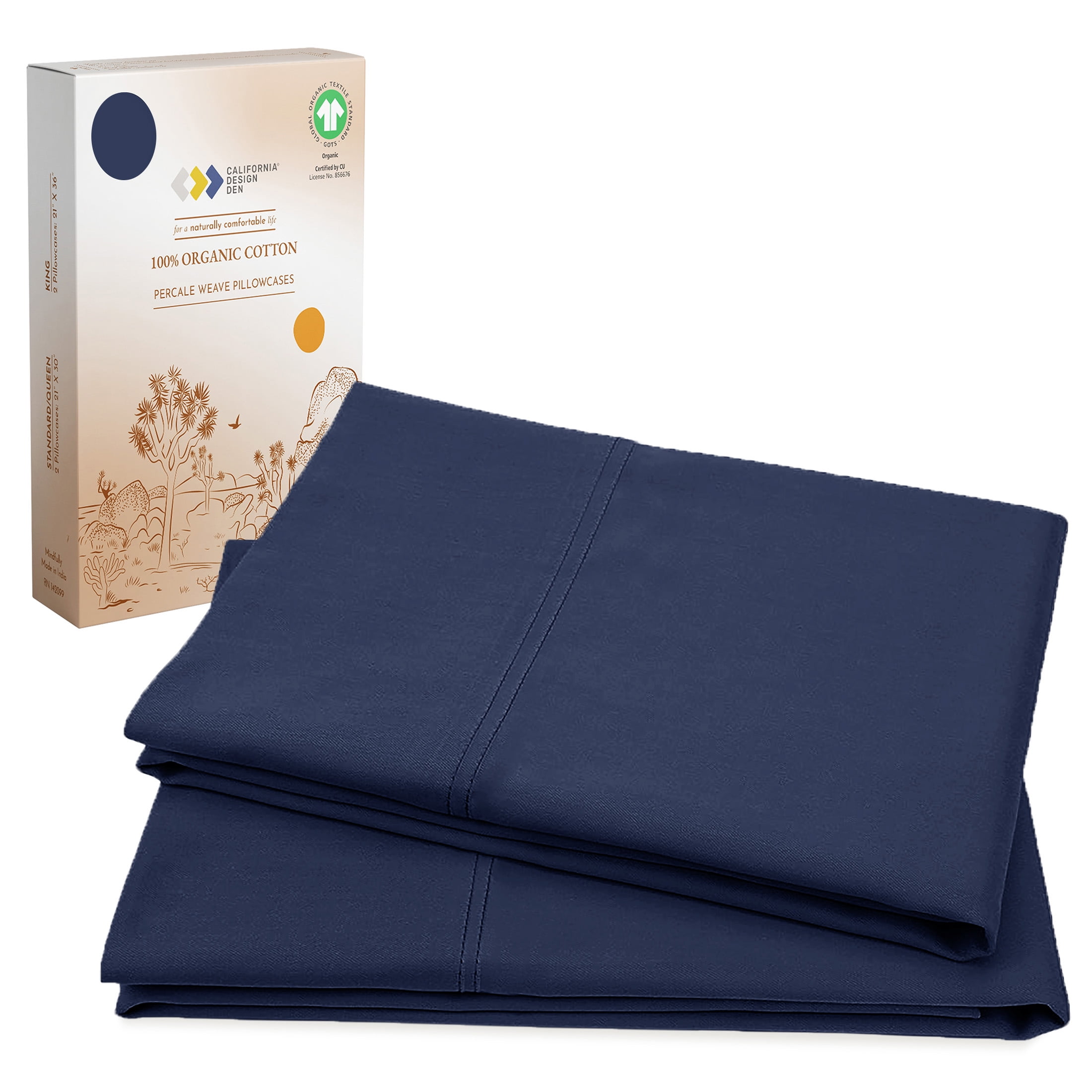 Navy Organic Cotton Hypoallergenic Standard Pillowcase Set