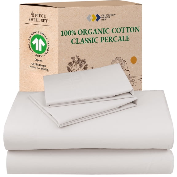 California Design Den 100% Organic Cotton Sheets Queen Size Bed Set - Crisp Percale, Deep Pockets, Breathable & Durable Bedding - Stone (True Beige)