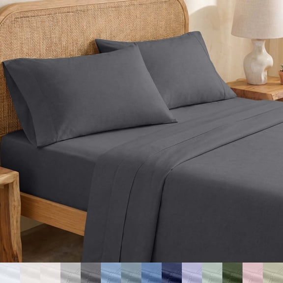 California Design Den King Sheet Set - 100% Organic Cotton Sheets Set, Crisp Percale, Deep Pockets - Grey