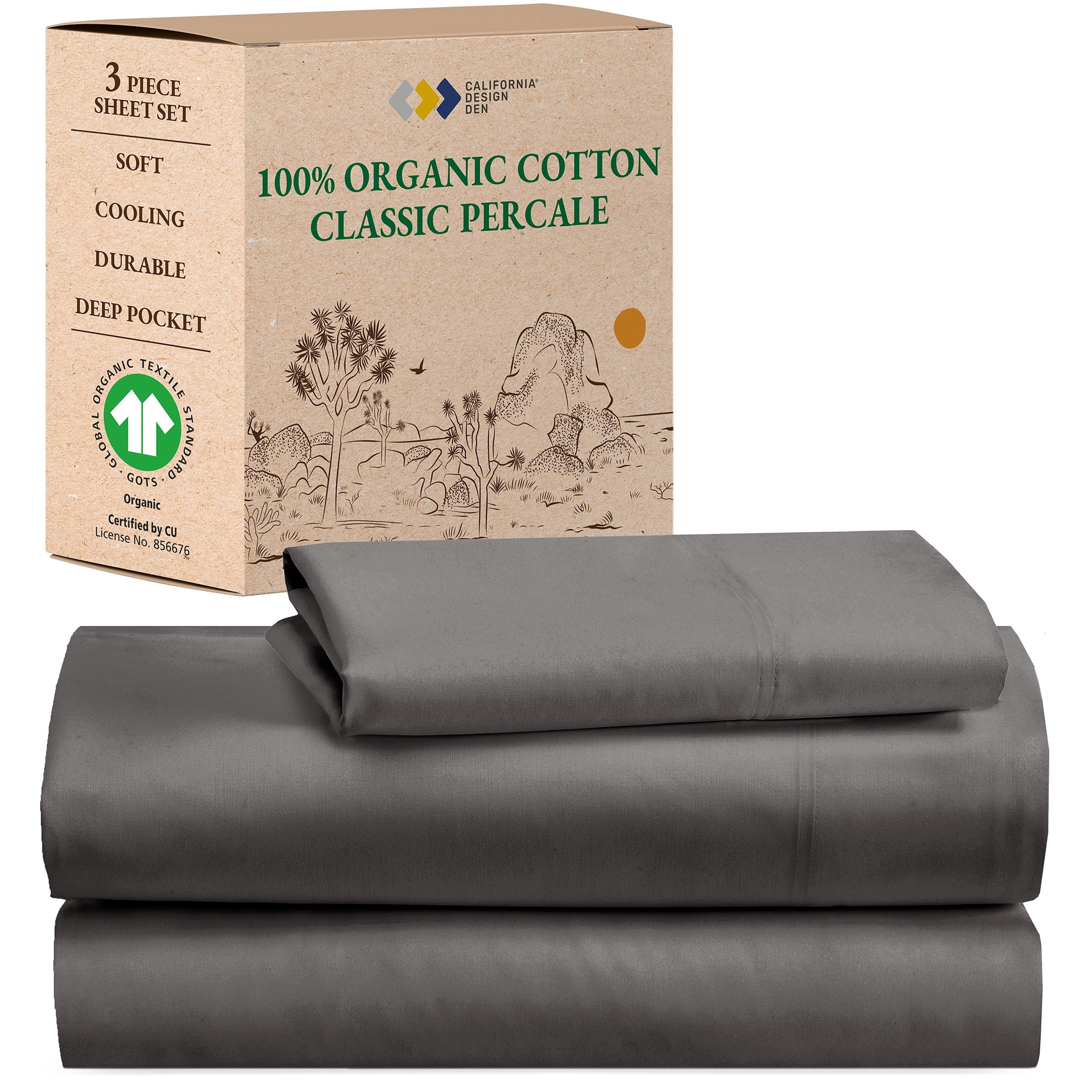Twin Organic Cotton Percale Sheet Set in Dark Gray