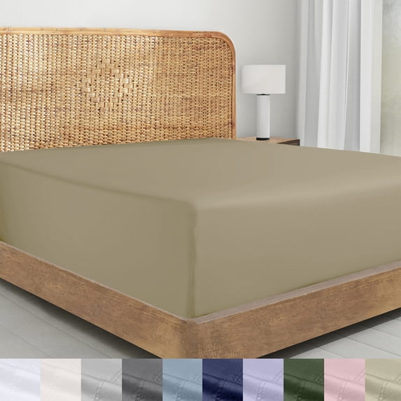 California Design Den 100% Organic Cotton, Twin Extra Long Fitted Sheet Only - Soft, Crisp Sheets with Deep Pockets for a Snug-Fit - Warm Taupe