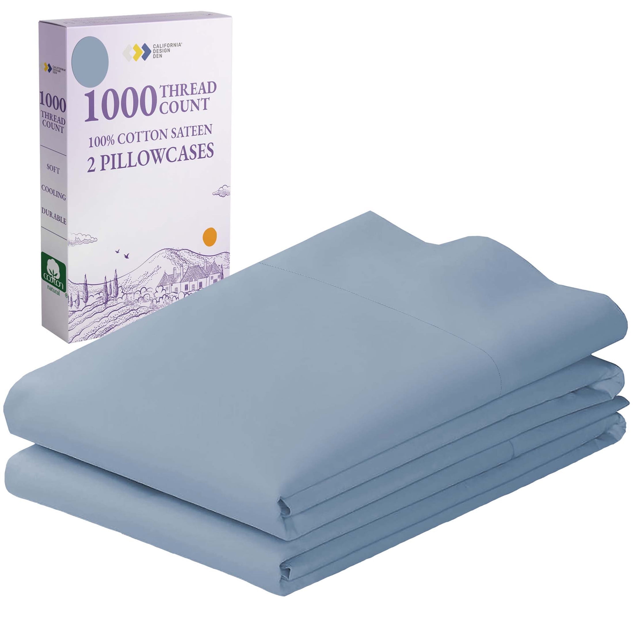 Luxury Blue King Size Cotton Sateen Pillowcase Set