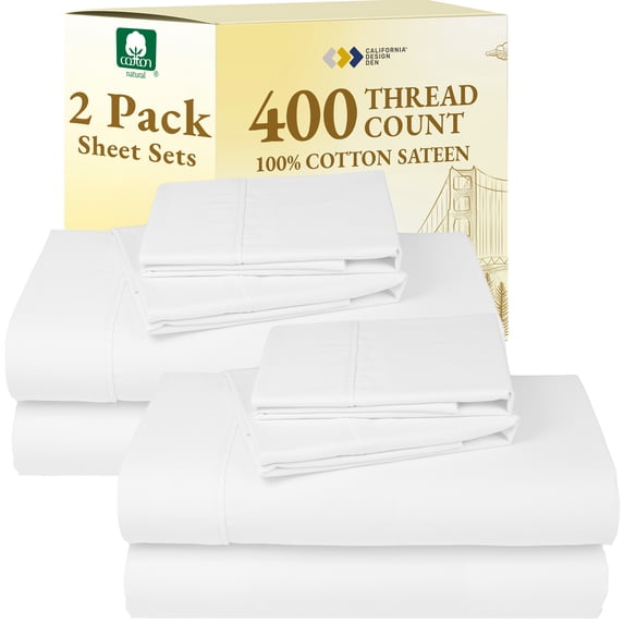 California Design Den 2-Pack Bed Sheets Full Size - 400 Thread Count 100% Cotton Sateen - Extra Soft, Breathable 2 Sets of Deep Pocket Bed Sheets - Antique White