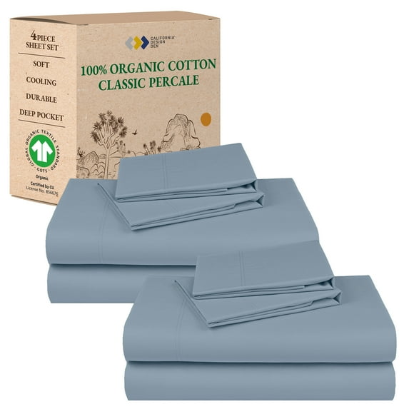 California Design Den 2-Pack Full Bed Sheet Set - 100% Organic Cotton Bed Sheets, Crisp Percale, Deep Pockets, Durable Bedding Set - Blue Hydrangea