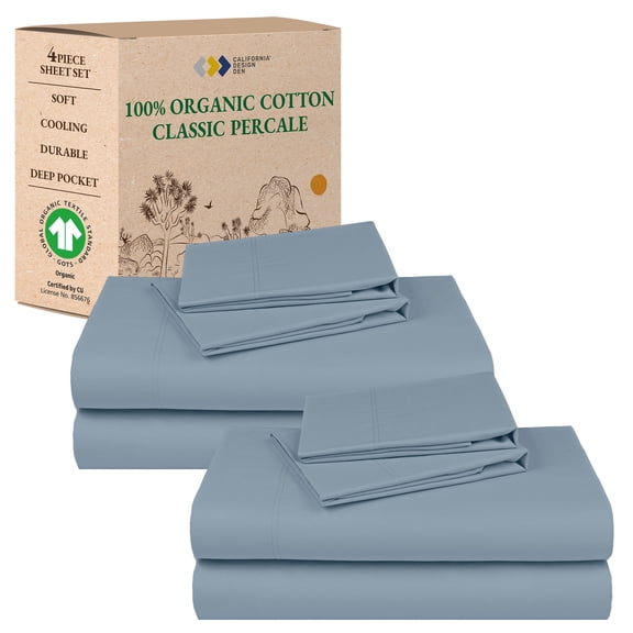 California Design Den 2-Pack Full Bed Sheet Set - 100% Organic Cotton Bed Sheets, Crisp Percale, Deep Pockets, Durable Bedding Set - Blue Hydrangea