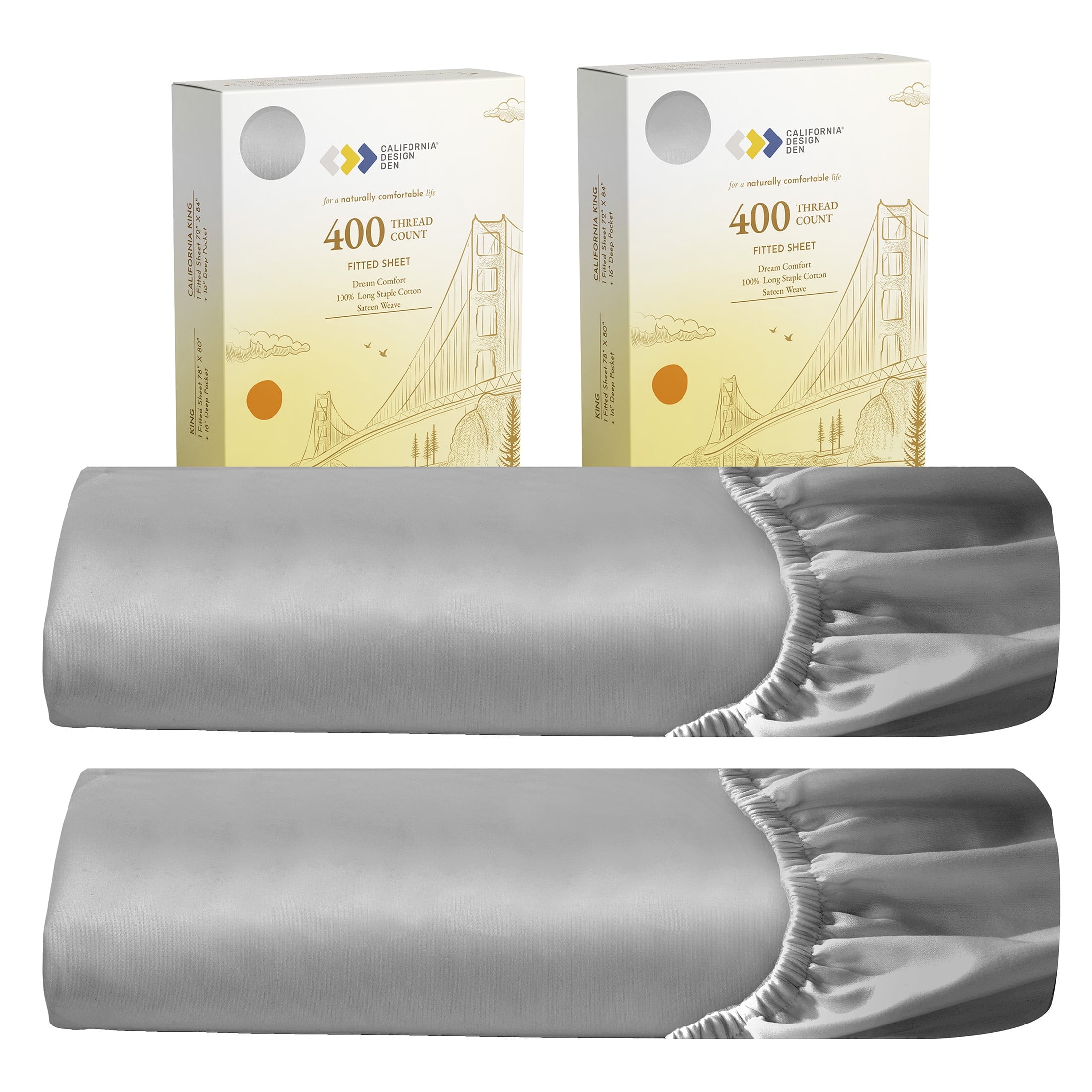 Light Grey King Satin Microfiber Deep Pocket Fitted Sheets Set