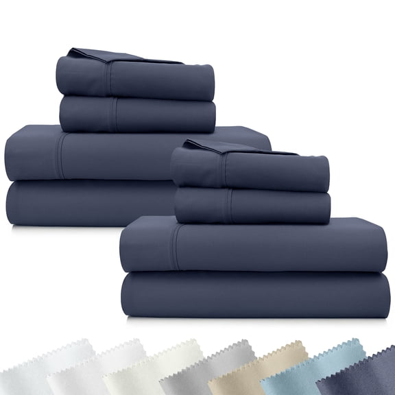 California Design Den 2-Pack Sheet Sets Queen Size - 400 Thread Count 100% Cotton Sateen, Soft & Breathable Deep Pocket Sheets - Indigo Dusty Blue