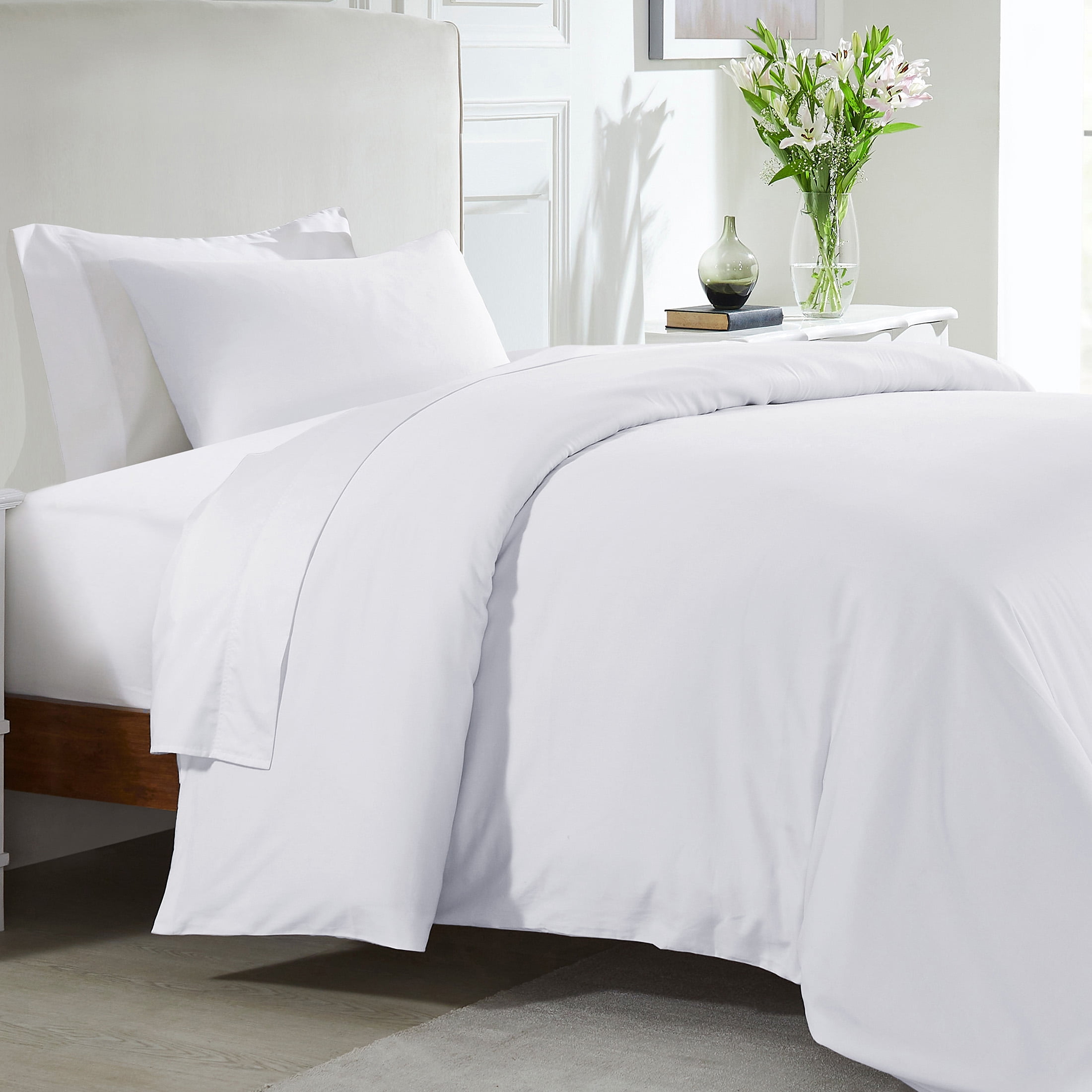 Bright White Cotton Twin/Twin XL Duvet Cover Set