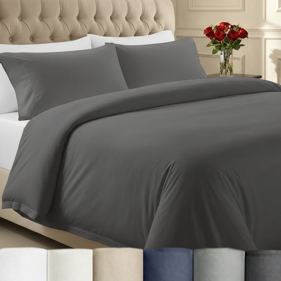 California Design Den 3-Piece Duvet Covers Queen Size Set, 400 Thread Count 100% Cotton Queen Size Set, Soft Sateen, Grey