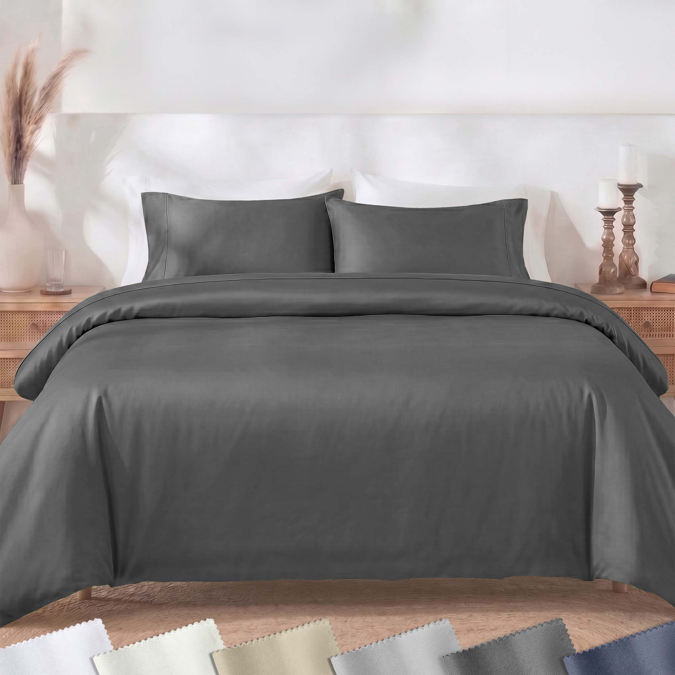 California Design Den 3-Piece Duvet Covers Queen Size Set, 400 Thread Count 100% Cotton Queen Size Set, Soft Sateen, Grey