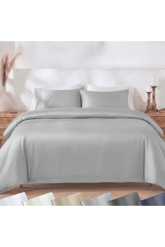 3-Piece Duvet Covers Queen Size Set, 400 Thread Count 100% Cotton Queen Size Set, Soft Sateen, Light Grey