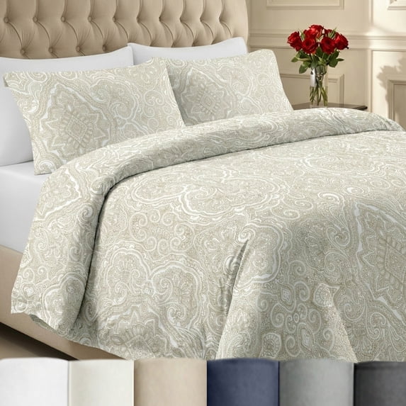 California Design Den 3-Piece King Size Duvet Cover Set - 400 Thread Count Paisley Duvet Cover, 100% Cotton Sateen - Paisley Beige