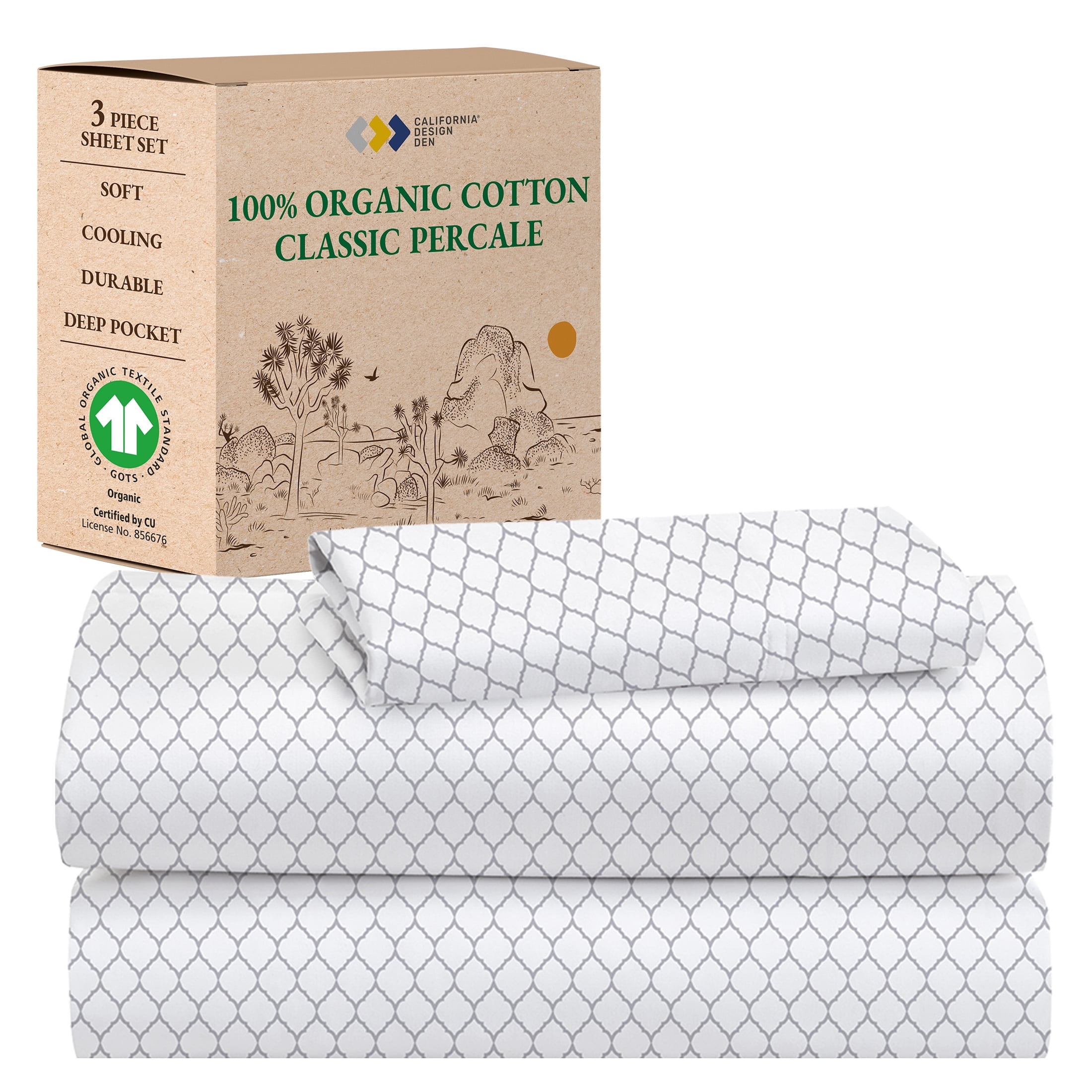 California King Gray Organic Cotton Percale Twin Sheet Set