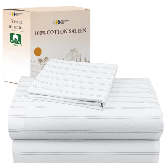 California Design Den 3 Piece Stripe Printed Twin XL Sheets Set - 100% Cotton Bedding Sheets, Sateen Extra Long Twin Sheets with Deep Pockets - Classic Stripe