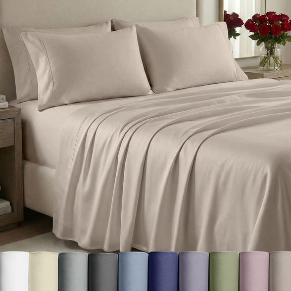 California Design Den 4 Piece King Sheets Set - 1000 Thread Count 100% Cotton Sateen - Soft & Thick with Deep Pockets - Beige (Sand Tone)