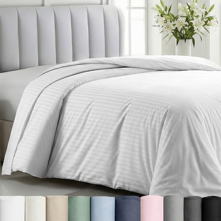California Design Den 100% Cotton Duvet Cover King Size Only - 400 Thread Count, Soft Sateen Weave - Stripe White
