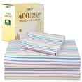 thumbnail image 1 of California Design Den 400 Thread Count 100% Cotton Twin Sheets Set - Sateen Twin Bedsheets, Breathable 3 Piece Adult/Teen Bed Sheet Set - Rainbow Stripe Print, 1 of 9