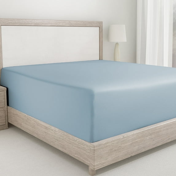 California Design Den 400 Thread Count Cotton Sateen Weave Fitted Sheet Only, King - Sky Blue