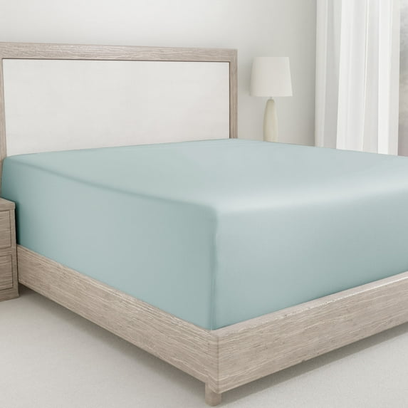 California Design Den 400 Thread Count Cotton Sateen Weave Fitted Sheet Only, Twin, Seafoam
