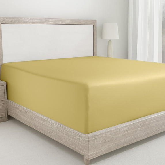California Design Den 400 Thread Count Cotton Sateen Weave Fitted Sheet Only, Twin, Sunshine Yellow