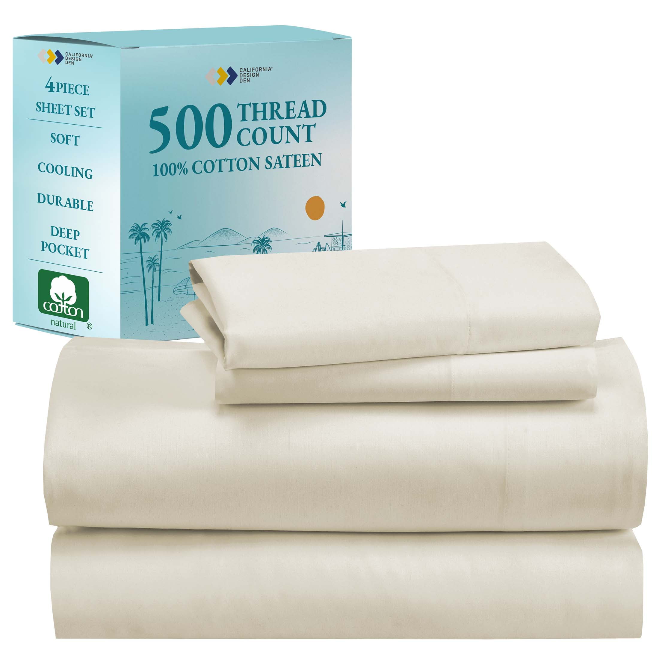 Ivory California King Organic Cotton Deep Pocket Sheet Set