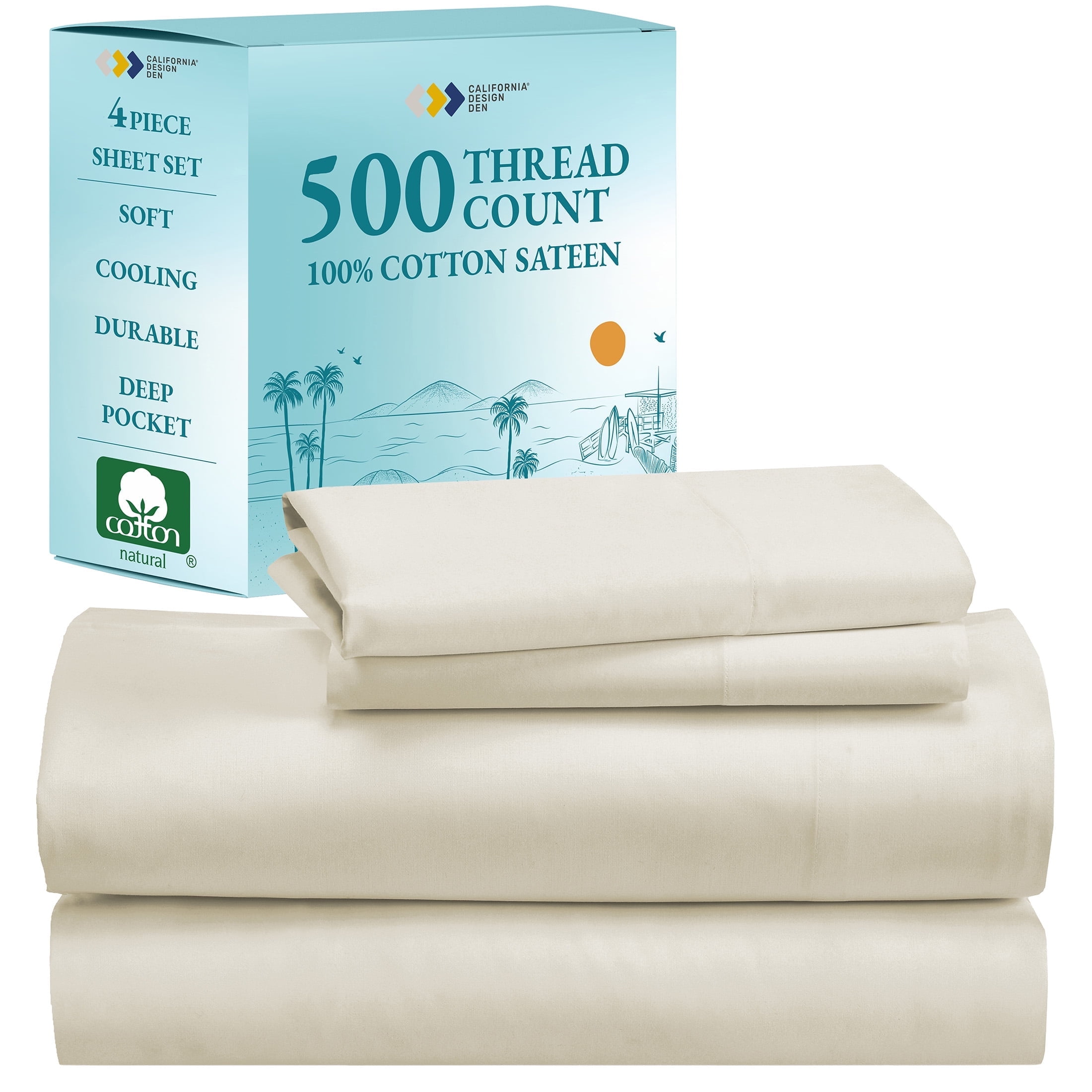 Ivory California King Organic Cotton Deep Pocket Sheet Set