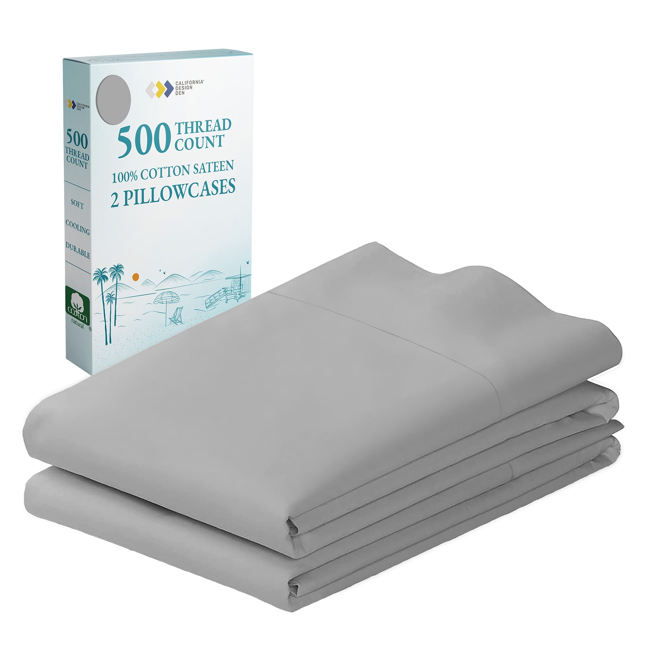 Light Gray King Size 100% Cotton Sateen Pillowcase Set