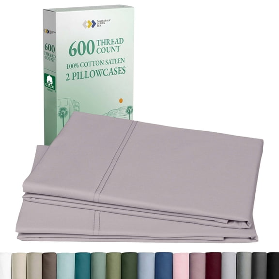 California Design Den 600 Thread Count King Pillow Cases, Set of 2 100% Cotton Sateen, Fits all King Pillows, Lavender