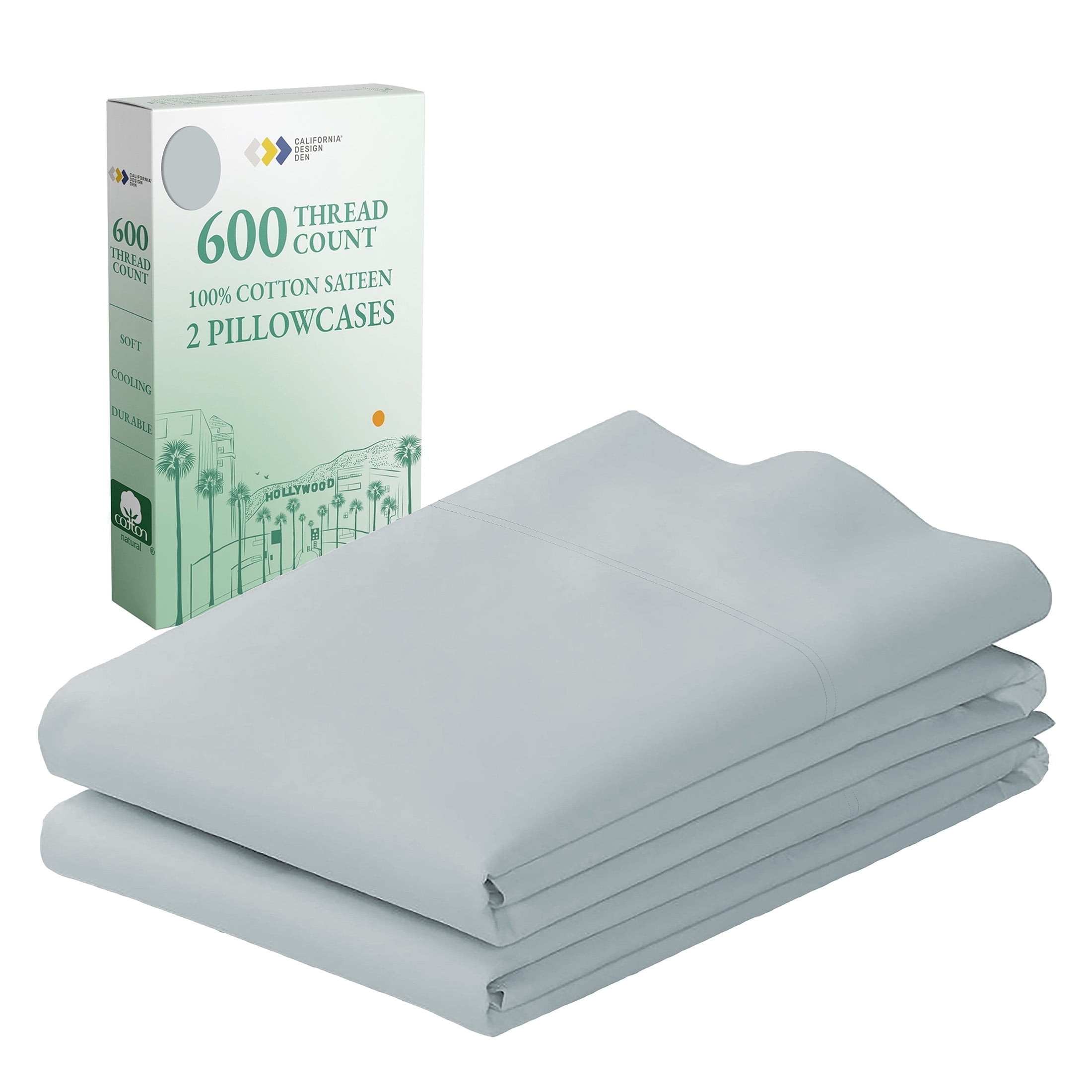 Seafoam Cotton Sateen Standard/Queen Pillowcases Set of 2