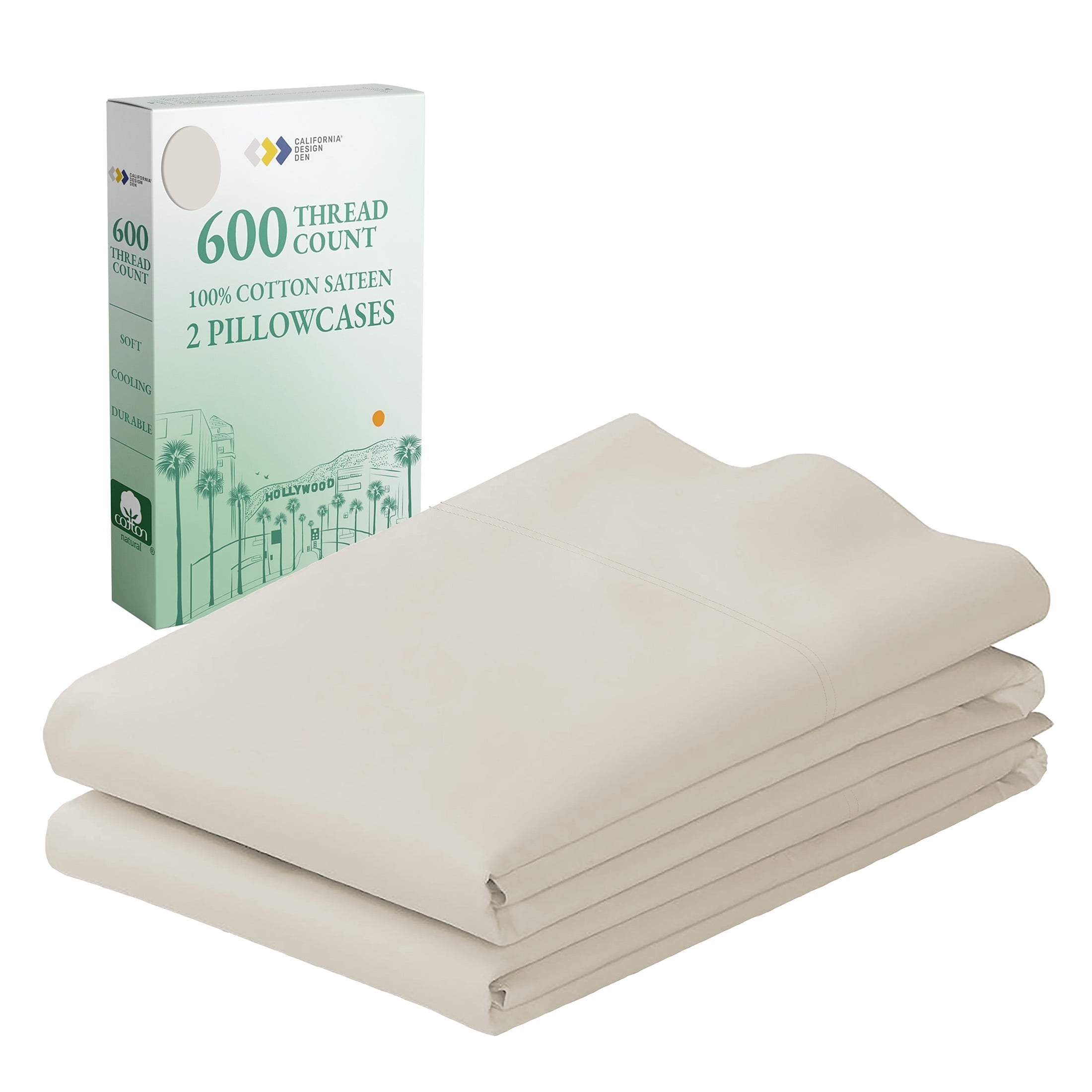 Ivory Cotton Sateen Standard/Queen Pillowcases Set