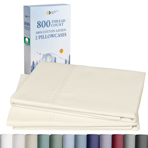 California Design Den 800 Thread Count King Size Pillow Cases Set of 2, 100% Cotton Sateen, Heirloom Soft Smooth & Thick, Fits King Pillows - Ivory (Cream Tone)