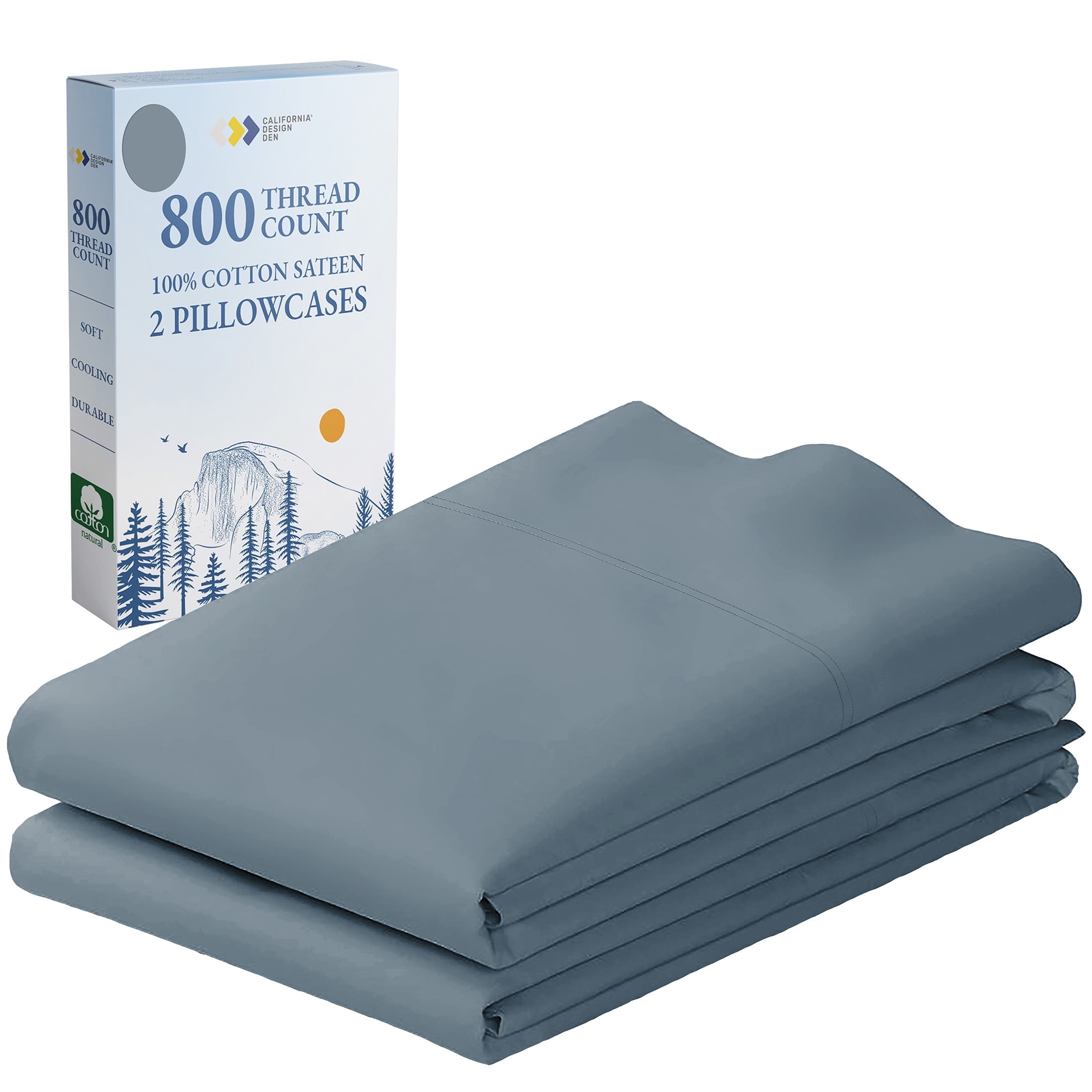 Dusty Blue 800 Thread Count Cotton Sateen Standard Pillowcases