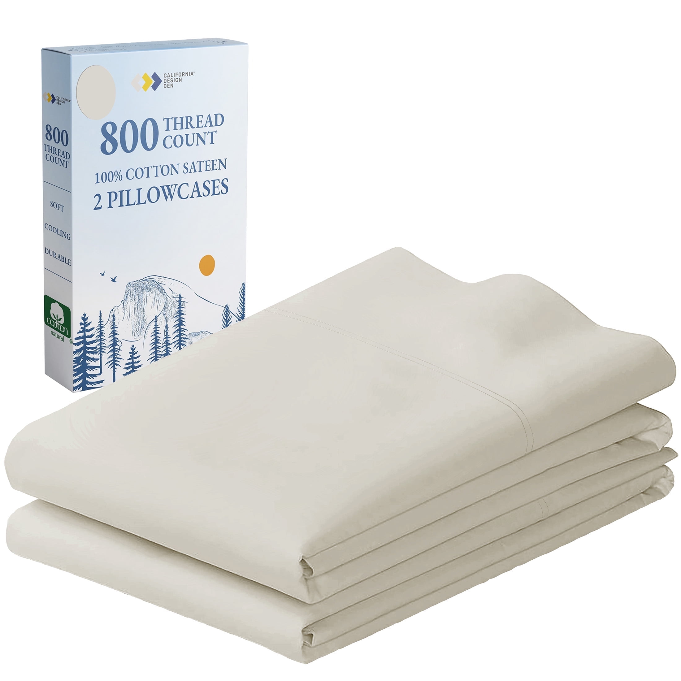 Ivory 800 Thread Count Cotton Sateen Standard/Queen Pillowcase Set